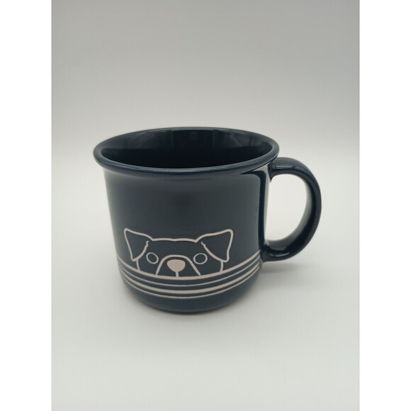 Navy Blue Coffee Mug White Stripes Dog Face Cute Puppy Nose Dog Lover - Picture 1 of 6